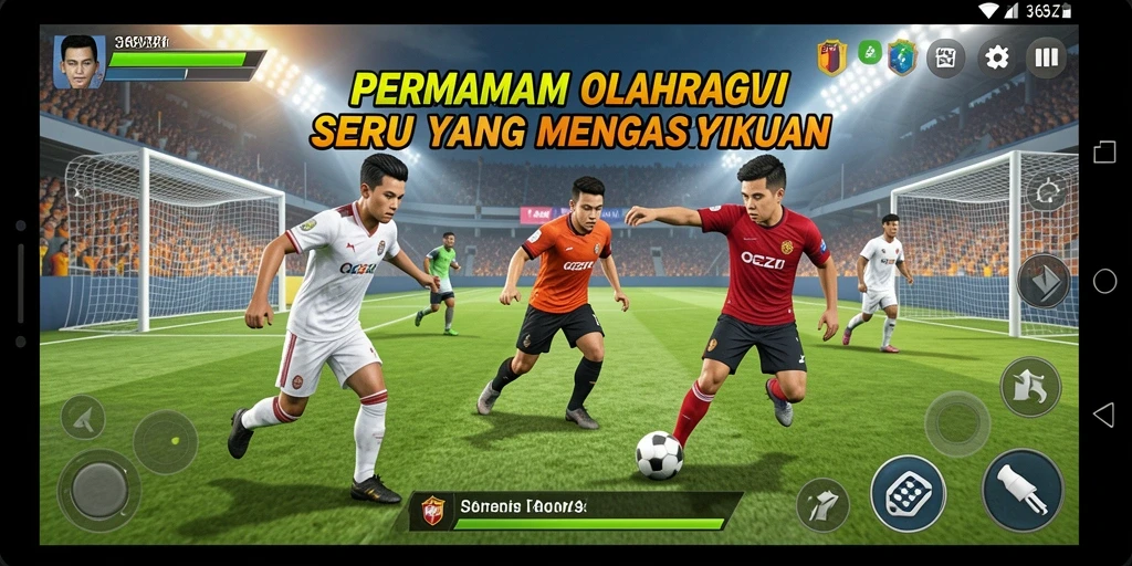 Tangkapan layar dari gameplay permainan olahraga yang seru dan interaktif.