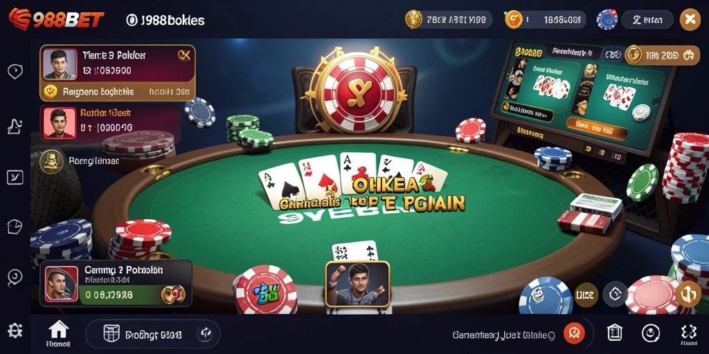 Tampilan gameplay Poker yang seru dan interaktif di 988BET.