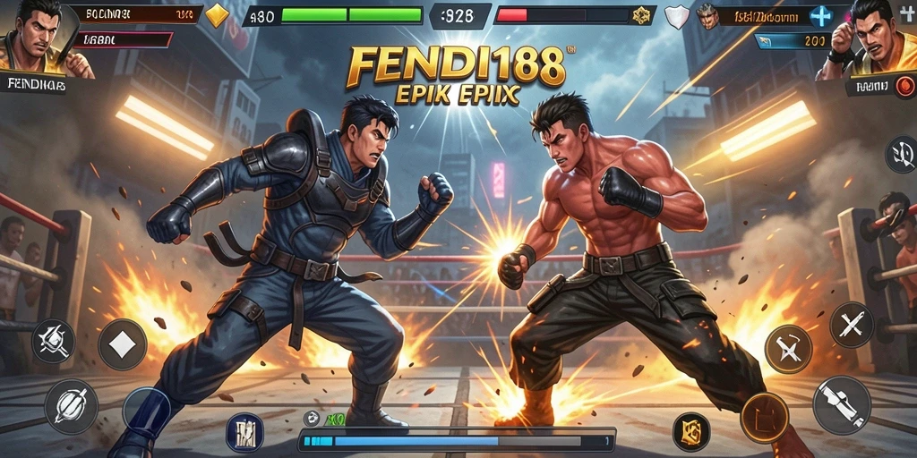 Tampak pertarungan intens dalam FENDI188 dengan berbagai karakter.