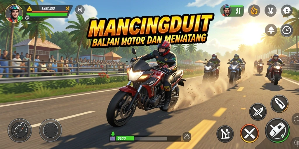 Tampilan gameplay MANCINGDUIT yang menampilkan balapan motor seru.