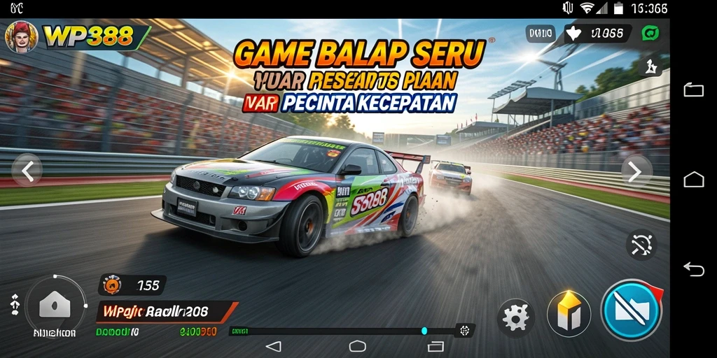 Gameplay WP888 menampilkan balapan yang menegangkan dengan mobil cepat di trek menantang.